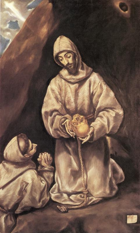 Wikioo.org - The Encyclopedia of Fine Arts - Painting, Artwork by El Greco (Doménikos Theotokopoulos) - St. Francis and Brother Leo Meditating on Death
