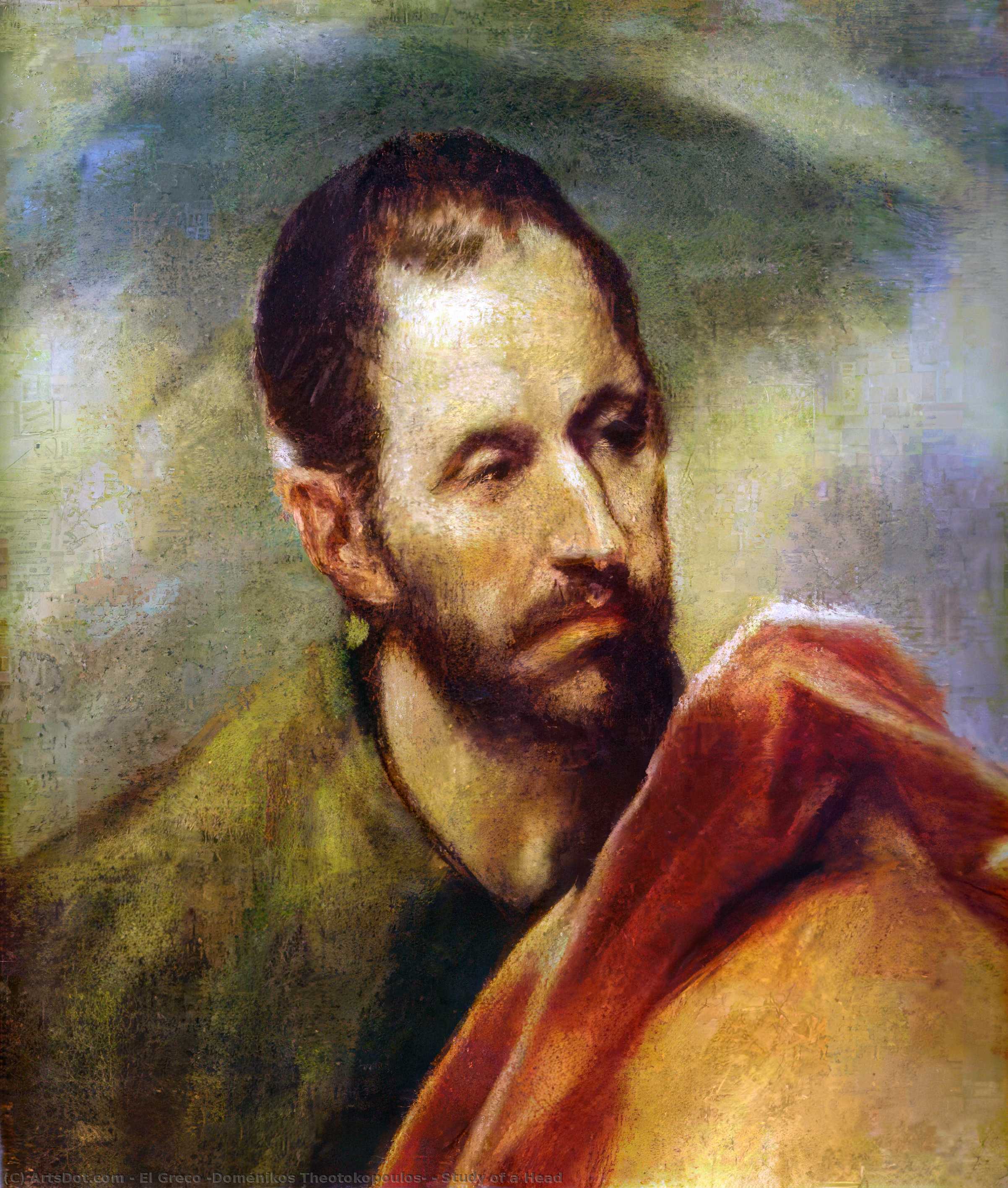 WikiOO.org - Encyclopedia of Fine Arts - Festés, Grafika El Greco (Doménikos Theotokopoulos) - Study of a Head