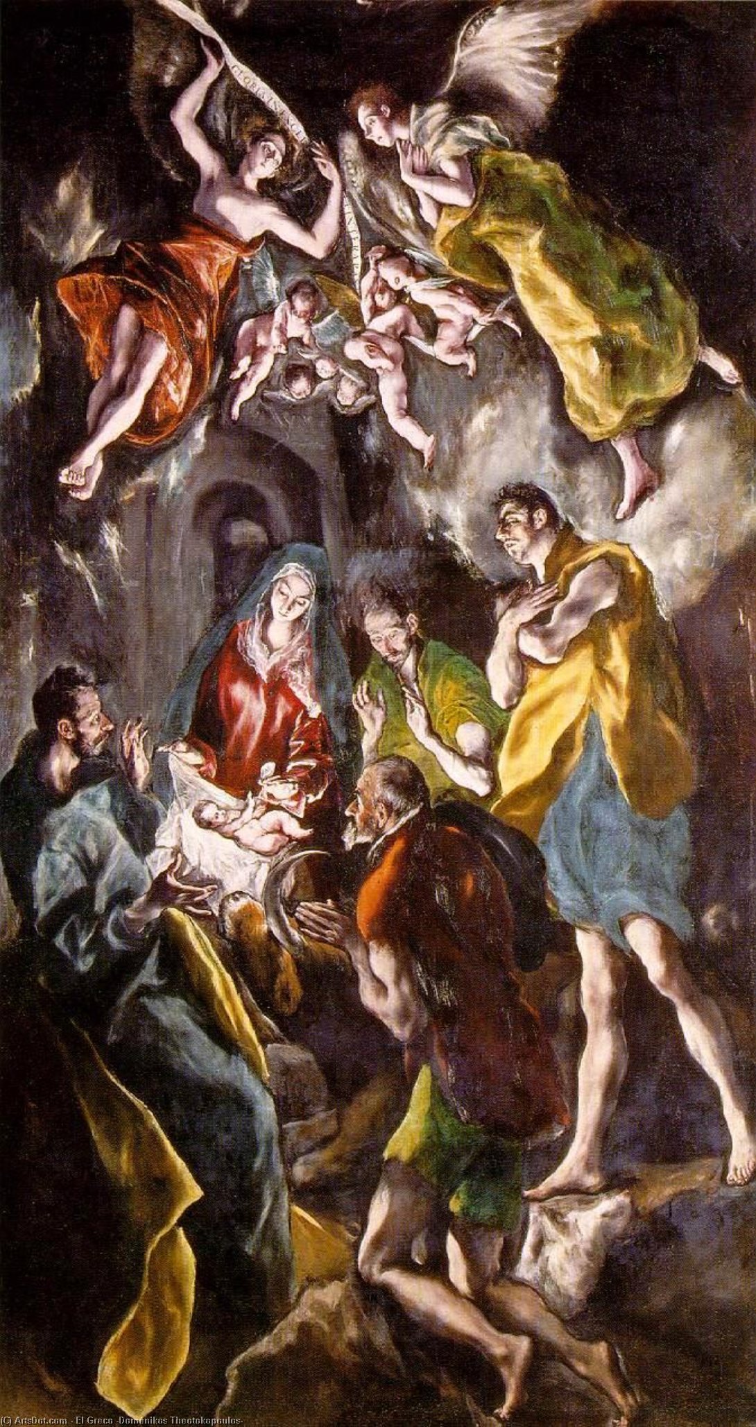 WikiOO.org - Encyclopedia of Fine Arts - Maalaus, taideteos El Greco (Doménikos Theotokopoulos) - The Adoration of the Shepherds