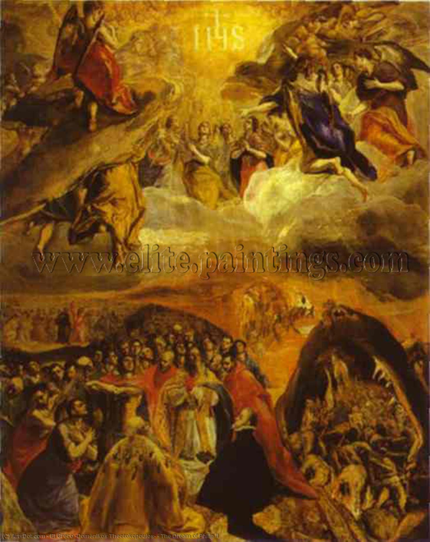 Wikioo.org - Die Enzyklopädie bildender Kunst - Malerei, Kunstwerk von El Greco (Doménikos Theotokopoulos) - Der Traum Philipps II