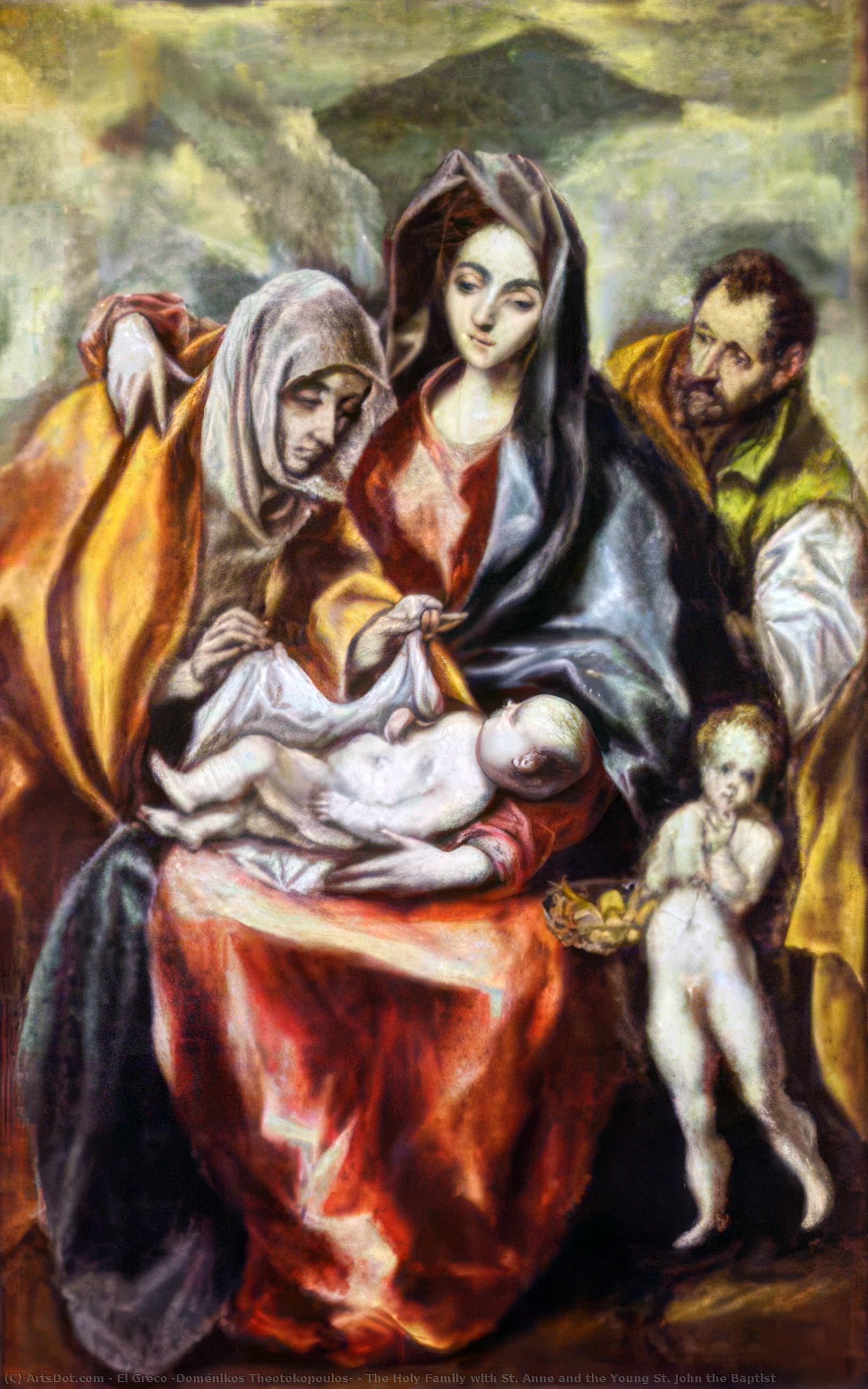 Wikioo.org – La Enciclopedia de las Bellas Artes - Pintura, Obras de arte de El Greco (Doménikos Theotokopoulos) - la sagrada familia con san . anne y el joven st . juan el bautista