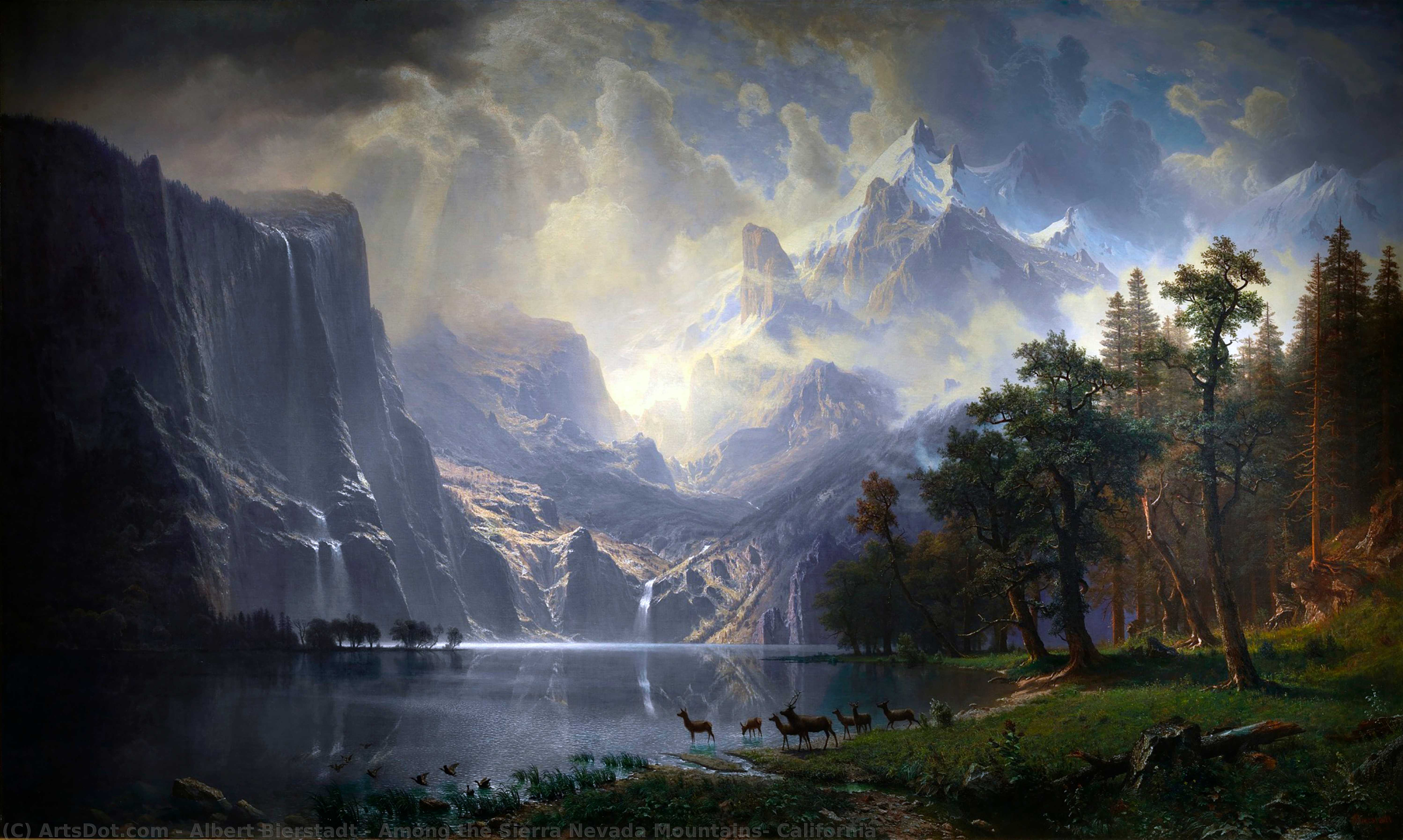 Wikioo.org – L'Enciclopedia delle Belle Arti - Pittura, Opere di Albert Bierstadt - Tra le montagne della Sierra Nevada in California