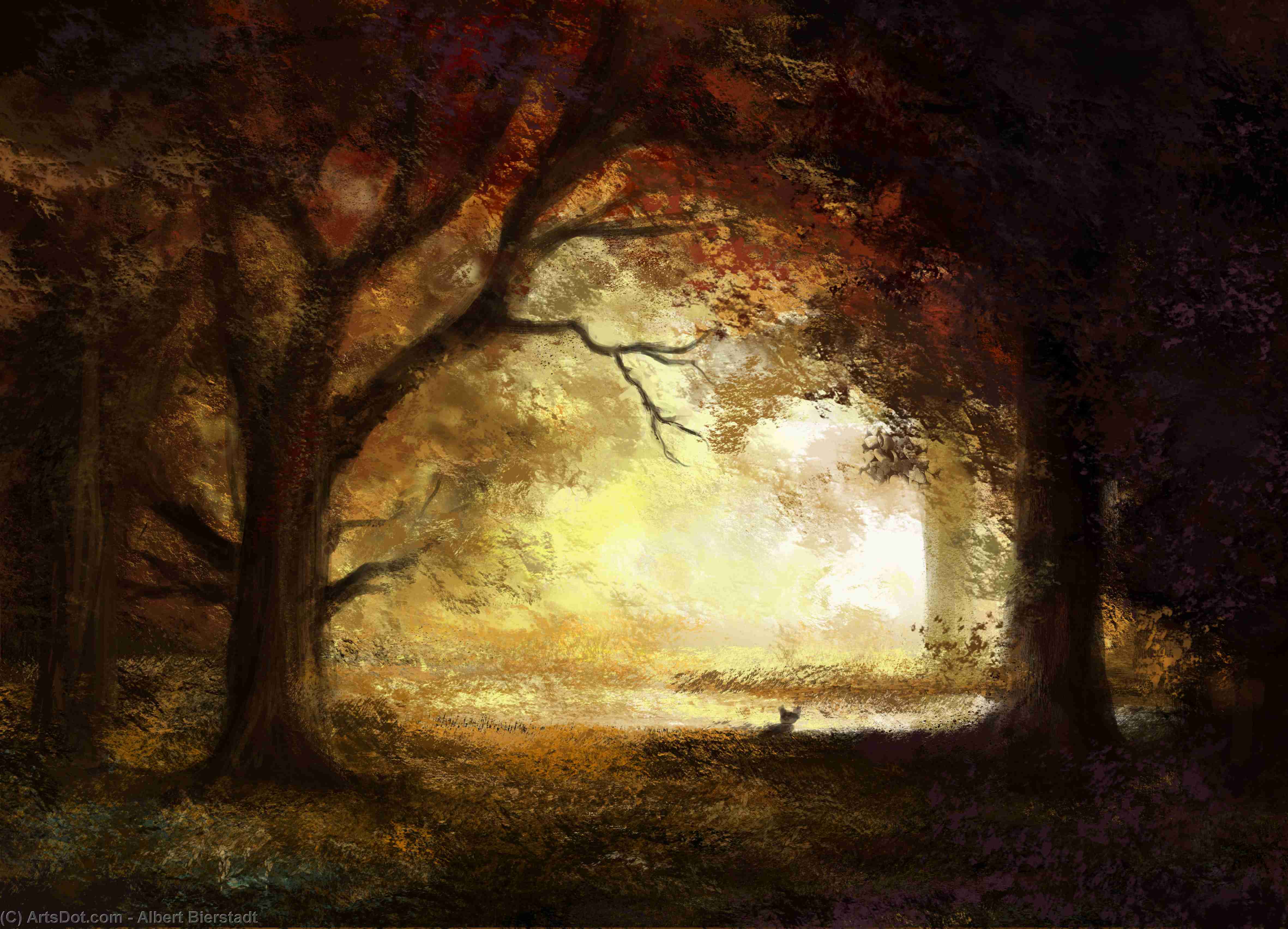 Wikoo.org - موسوعة الفنون الجميلة - اللوحة، العمل الفني Albert Bierstadt - Forest Sunrise