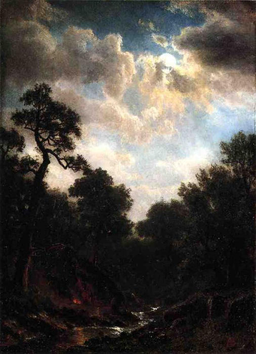 Wikioo.org - The Encyclopedia of Fine Arts - Painting, Artwork by Albert Bierstadt - Moonlit Landscape 2