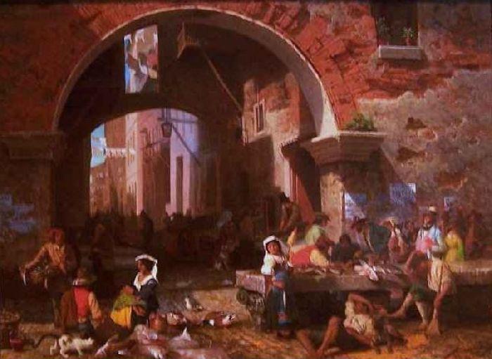 Wikioo.org - The Encyclopedia of Fine Arts - Painting, Artwork by Albert Bierstadt - Roman Fish Market Arch of Octavius