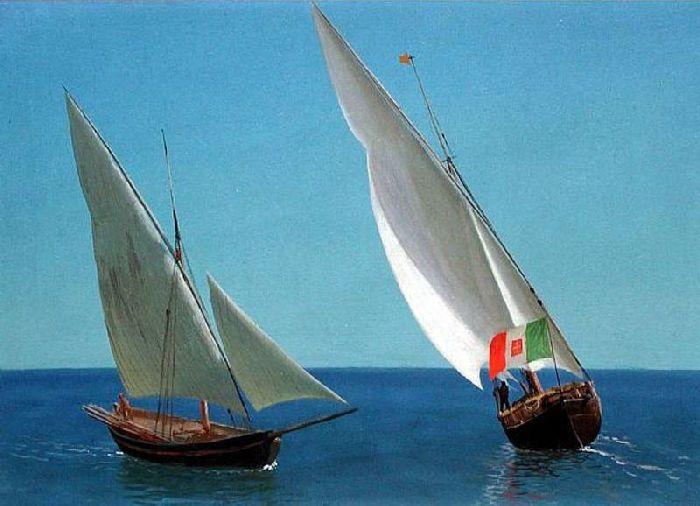 Wikioo.org - The Encyclopedia of Fine Arts - Painting, Artwork by Albert Bierstadt - Sailing vessels off Capri