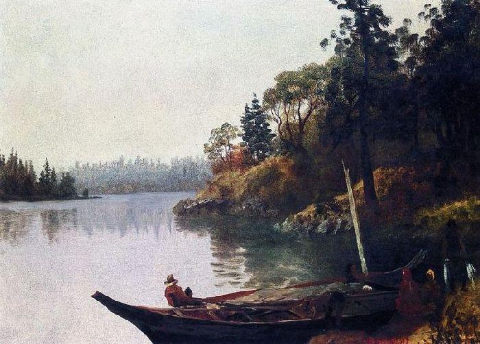 Wikioo.org - The Encyclopedia of Fine Arts - Painting, Artwork by Albert Bierstadt - Salmon Fishing on the Northwest Coast
