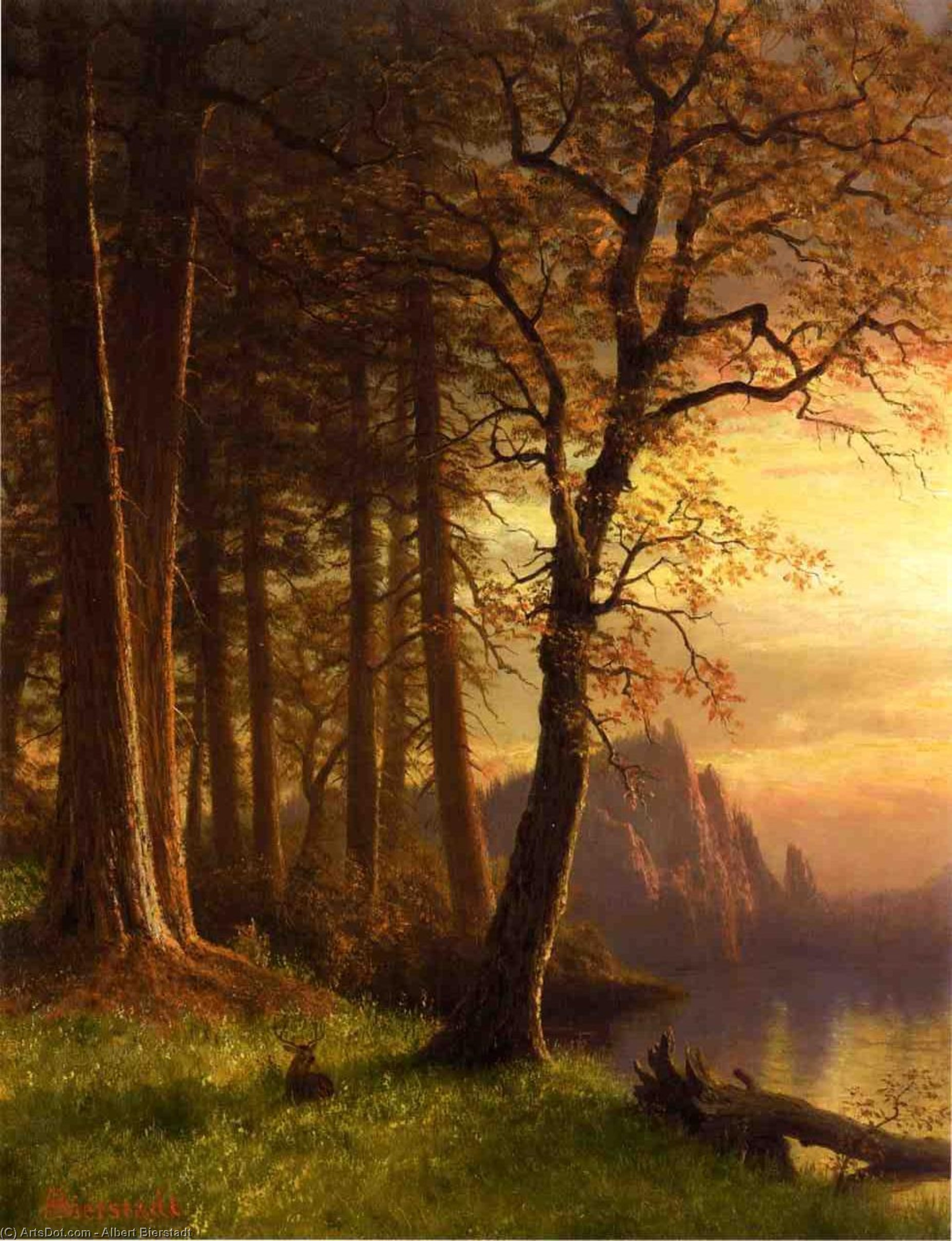 Wikioo.org - The Encyclopedia of Fine Arts - Painting, Artwork by Albert Bierstadt - Sunset in California Yosemite