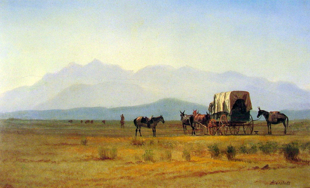 Wikioo.org - The Encyclopedia of Fine Arts - Painting, Artwork by Albert Bierstadt - Surveyors Wagon in the Rockies
