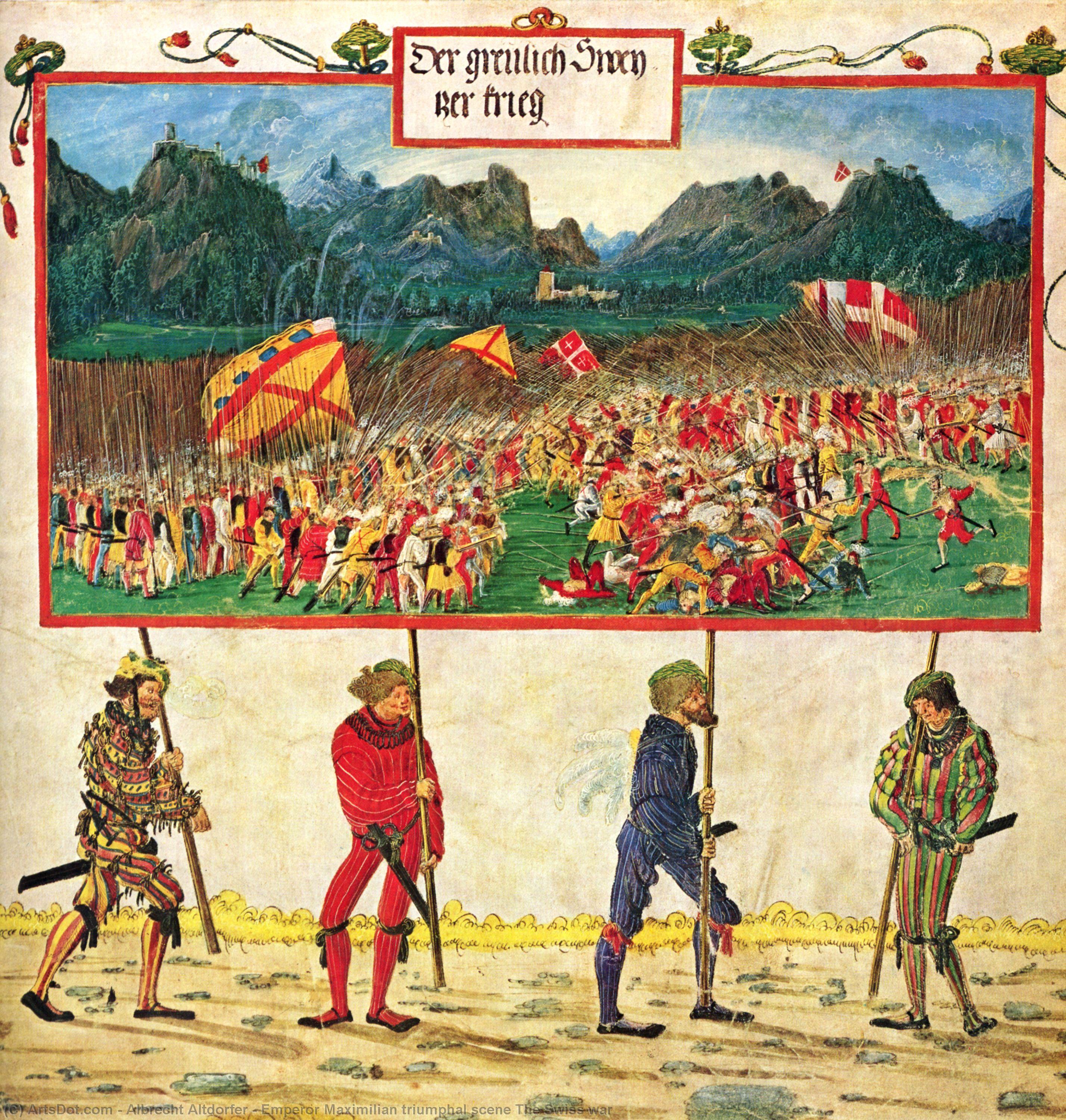 Wikioo.org - The Encyclopedia of Fine Arts - Painting, Artwork by Albrecht Altdorfer - Emperor Maximilian triumphal scene The Swiss war