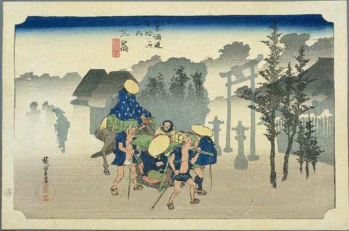 Wikoo.org - موسوعة الفنون الجميلة - اللوحة، العمل الفني Ando Hiroshige - 11th station, Mishima