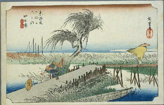 Wikoo.org - موسوعة الفنون الجميلة - اللوحة، العمل الفني Ando Hiroshige - 43rd station, Yokkaichi