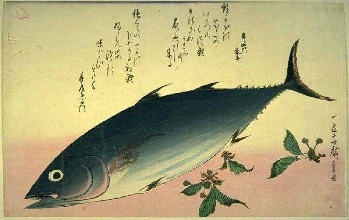 Wikoo.org - موسوعة الفنون الجميلة - اللوحة، العمل الفني Ando Hiroshige - Bonito and Cherries