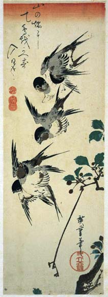 Wikioo.org - The Encyclopedia of Fine Arts - Painting, Artwork by Ando Hiroshige - Five Flying Swallows