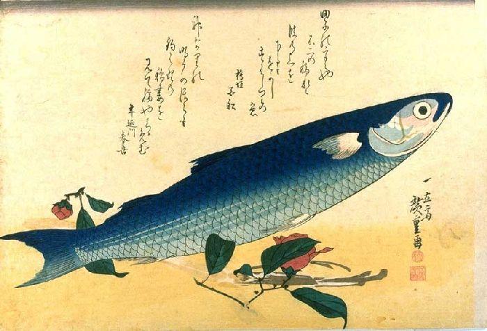 WikiOO.org - אנציקלופדיה לאמנויות יפות - ציור, יצירות אמנות Ando Hiroshige - Grey mullet, Camellia and Udo