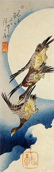Wikioo.org - The Encyclopedia of Fine Arts - Painting, Artwork by Ando Hiroshige - Moon and Wild Geese