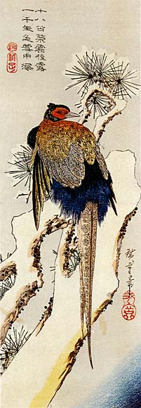Wikioo.org - The Encyclopedia of Fine Arts - Painting, Artwork by Ando Hiroshige - Pheasant in Snow with Pine