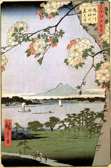 Wikioo.org - The Encyclopedia of Fine Arts - Painting, Artwork by Ando Hiroshige - Suijin Shrine and Massaki on the Sumida River