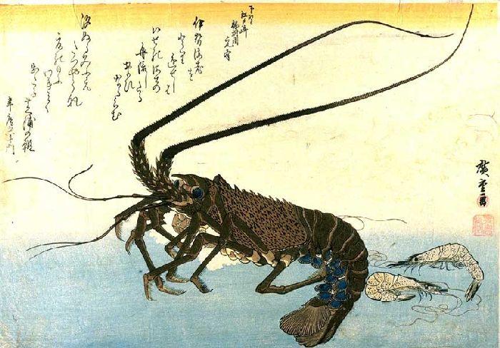Wikioo.org - The Encyclopedia of Fine Arts - Painting, Artwork by Ando Hiroshige - Two Shrimp and a Lobster