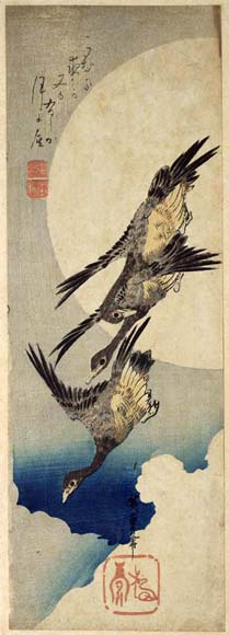 WikiOO.org - אנציקלופדיה לאמנויות יפות - ציור, יצירות אמנות Ando Hiroshige - Wild Geese against the Full Moon