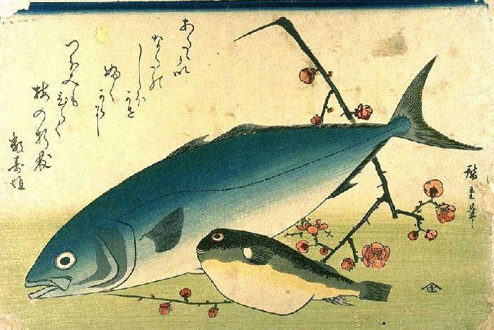 Wikioo.org – L'Encyclopédie des Beaux Arts - Peinture, Oeuvre de Ando Hiroshige - Jaune, Blowfish et Plum Branch