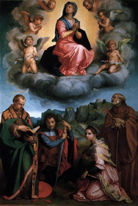 Wikoo.org - موسوعة الفنون الجميلة - اللوحة، العمل الفني Andrea Del Sarto - Assumption of the Virgin (Poppi Altarpiece)