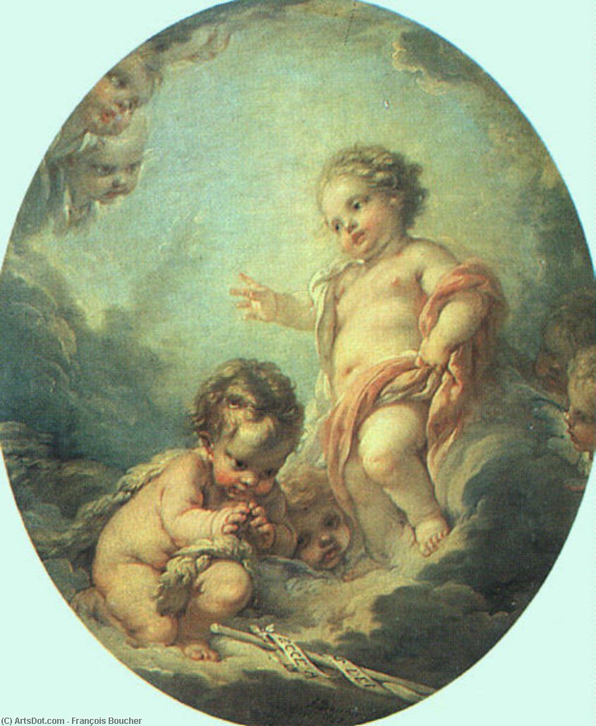 Wikoo.org - موسوعة الفنون الجميلة - اللوحة، العمل الفني François Boucher - Christ and John the Baptist as Children