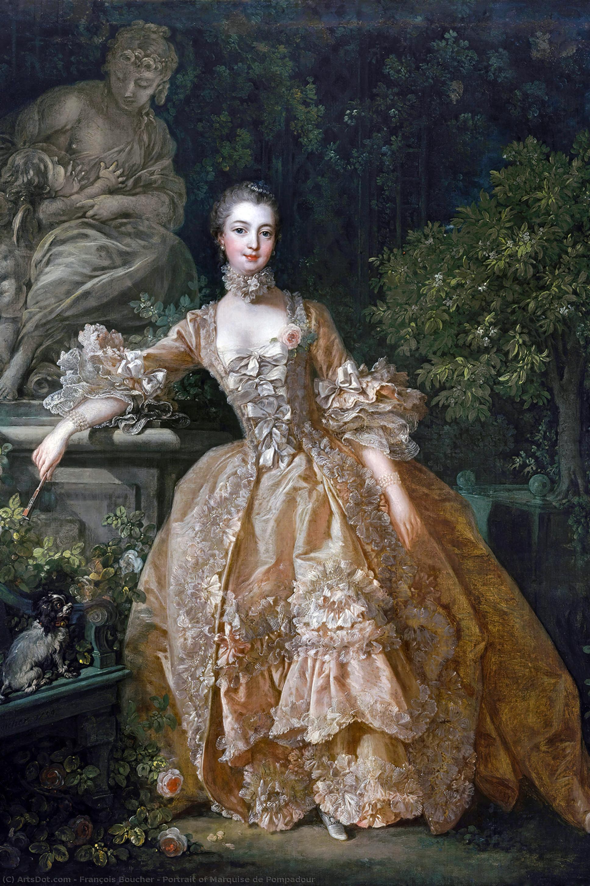 Wikoo.org - موسوعة الفنون الجميلة - اللوحة، العمل الفني François Boucher - Portrait of Marquise de Pompadour 1