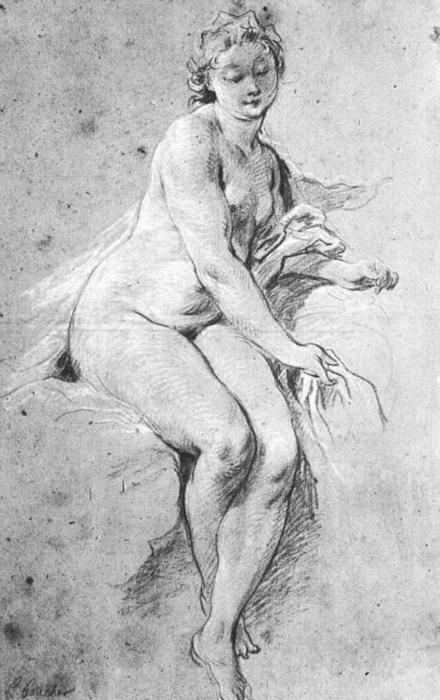 Wikoo.org - موسوعة الفنون الجميلة - اللوحة، العمل الفني François Boucher - Seated Nude