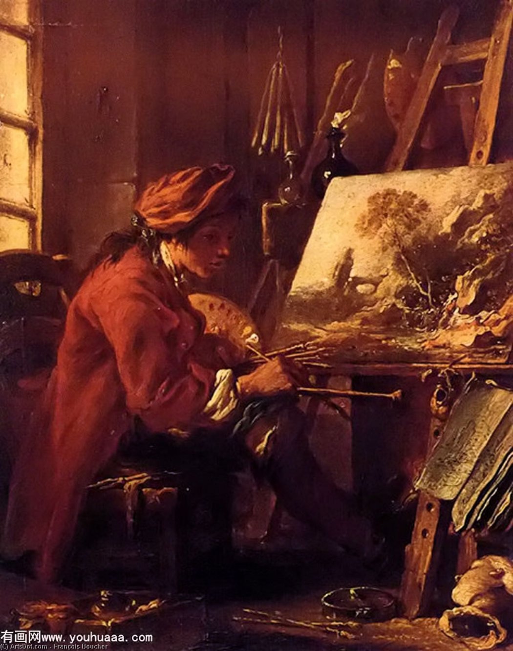 Wikioo.org - The Encyclopedia of Fine Arts - Painting, Artwork by François Boucher - The Painter In His Studio