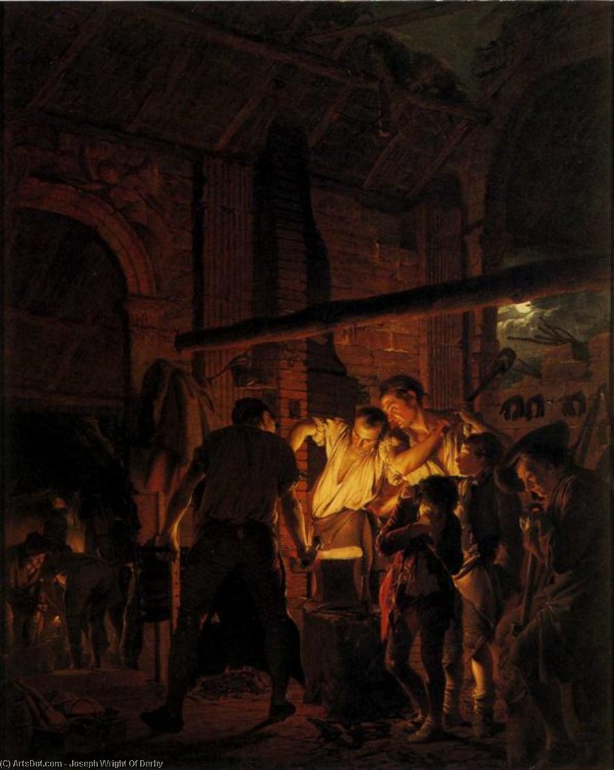 Wikioo.org - The Encyclopedia of Fine Arts - Painting, Artwork by Joseph Wright Of Derby - A Blacksmith's Shop
