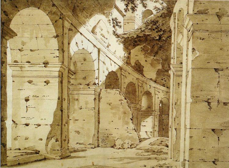Wikoo.org - موسوعة الفنون الجميلة - اللوحة، العمل الفني Joseph Wright Of Derby - Inside the Arcade of the Colosseum