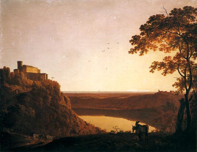 Wikioo.org - Die Enzyklopädie bildender Kunst - Malerei, Kunstwerk von Joseph Wright Of Derby - Nemisee bei  Sonnenuntergang