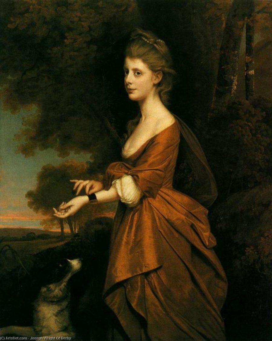 WikiOO.org - 百科事典 - 絵画、アートワーク Joseph Wright Of Derby - の肖像画 少女 には Tawny-Colored ドレス