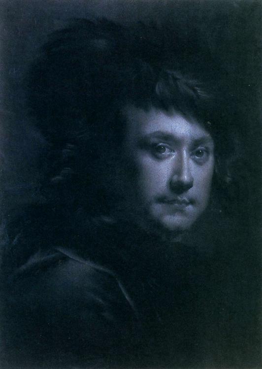WikiOO.org – 美術百科全書 - 繪畫，作品 Joseph Wright Of Derby - 自画像 在  一个  黑色  羽毛  帽子