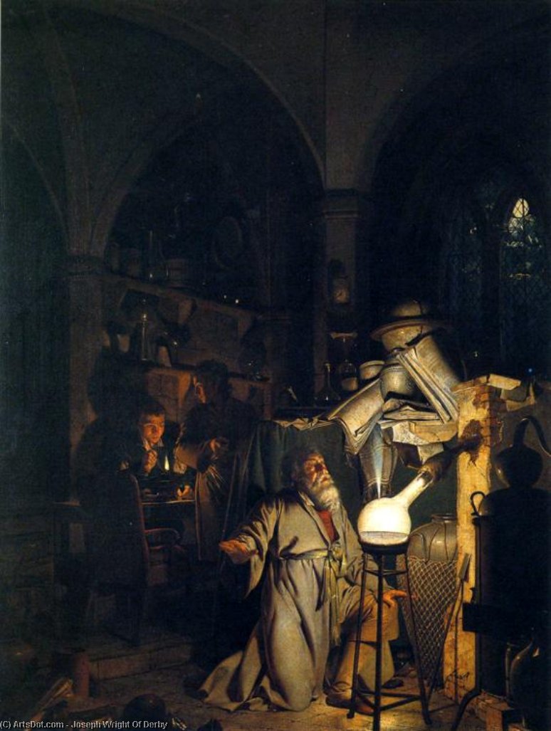 WikiOO.org - Encyclopedia of Fine Arts - Maleri, Artwork Joseph Wright Of Derby - The Alchymist, in Search of the Philosopher's Stone