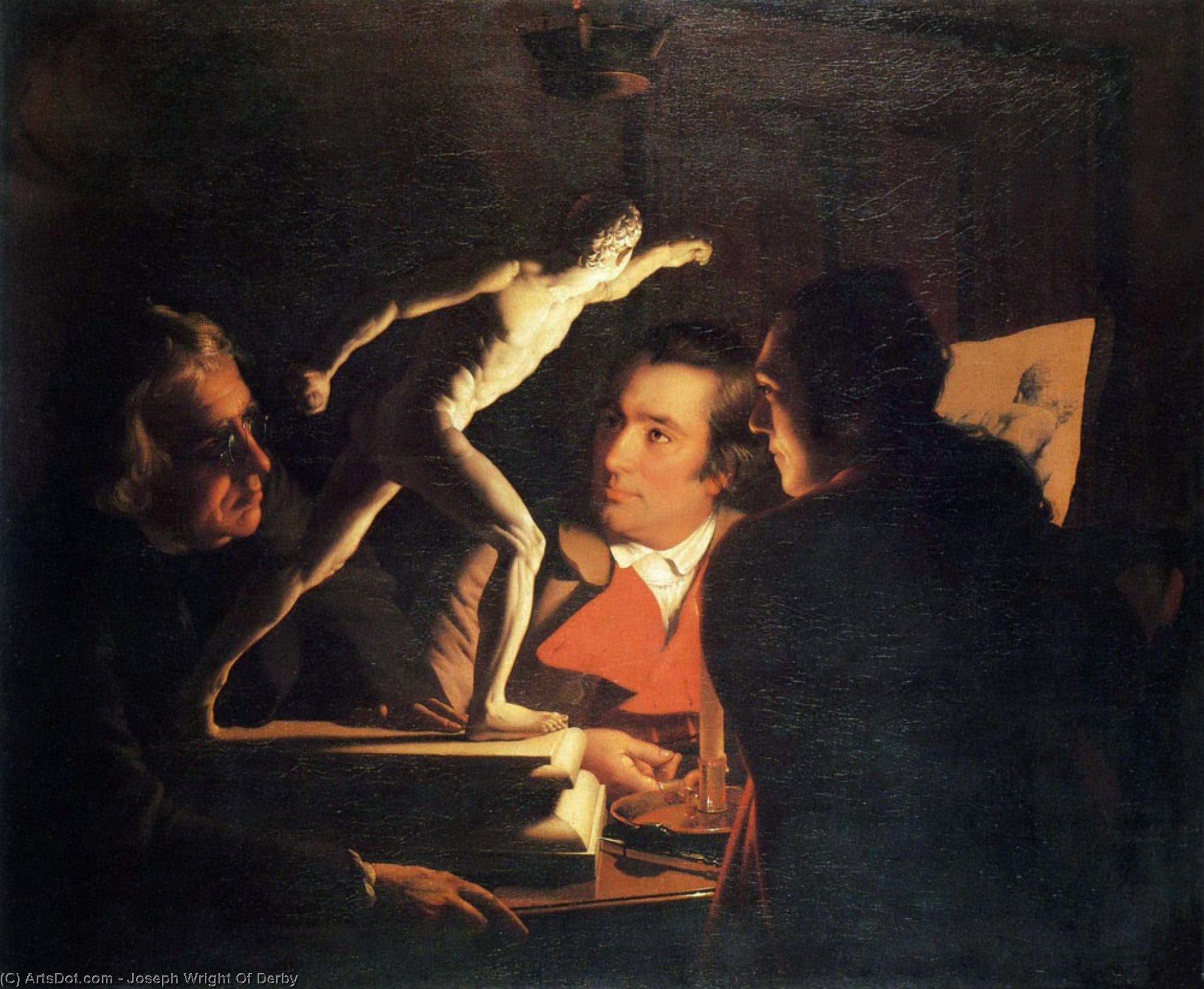 Wikioo.org - The Encyclopedia of Fine Arts - Painting, Artwork by Joseph Wright Of Derby - Three Persons Viewing the Gladiator by Candlelight