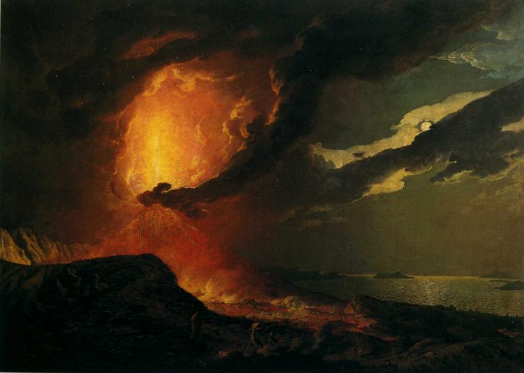 Wikioo.org - The Encyclopedia of Fine Arts - Painting, Artwork by Joseph Wright Of Derby - Vesuvius in Eruption, with a View over the Islands in the Bay of Naples