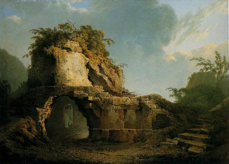 Wikioo.org - The Encyclopedia of Fine Arts - Painting, Artwork by Joseph Wright Of Derby - Virgil's Tomb, Sun Breaking through a Cloud