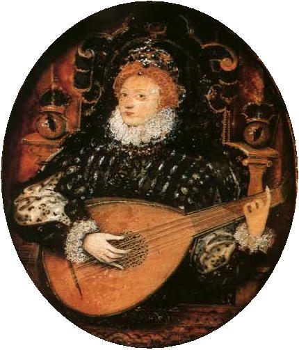 Wikioo.org - The Encyclopedia of Fine Arts - Painting, Artwork by Nicholas Hilliard - Elizabeth I playing the lute