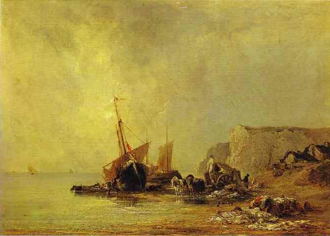 Wikioo.org - The Encyclopedia of Fine Arts - Painting, Artwork by Richard Parkes Bonington - Boats by the Shores of Normandy