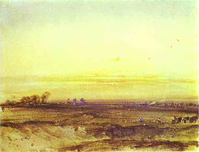 Wikioo.org - The Encyclopedia of Fine Arts - Painting, Artwork by Richard Parkes Bonington - Landscape, Sunset