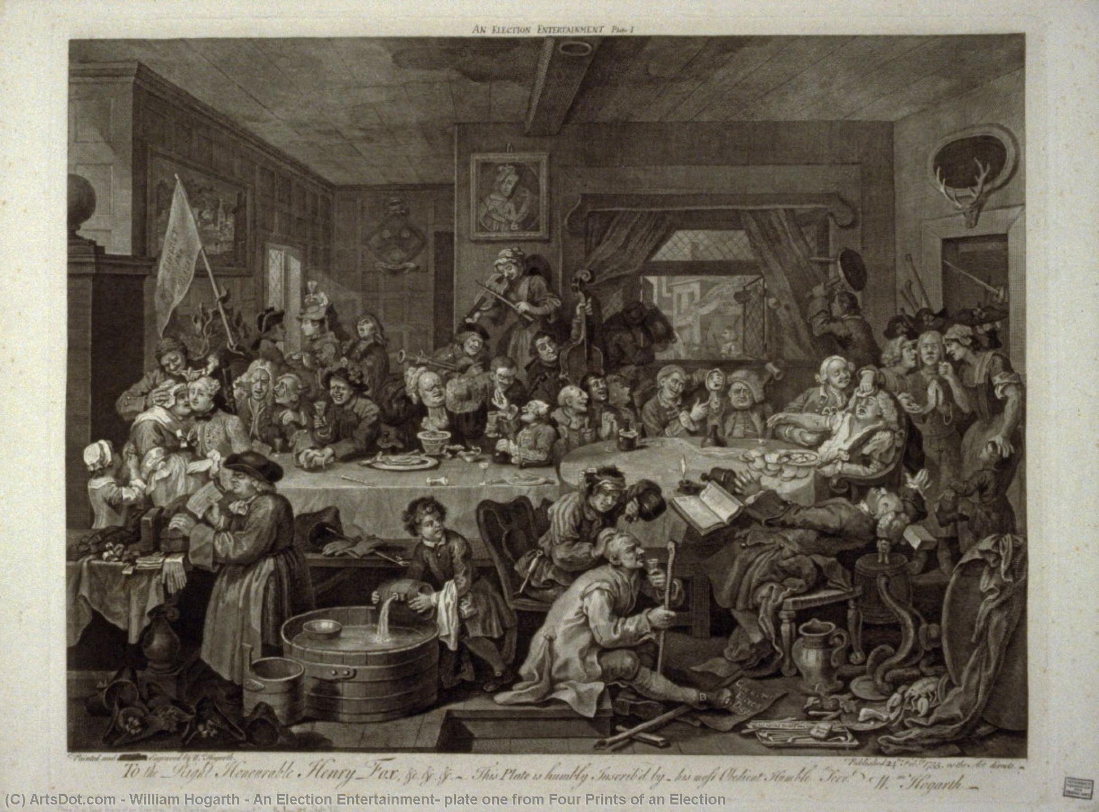 Wikioo.org - The Encyclopedia of Fine Arts - Painting, Artwork by William Hogarth - An Election Entertainment, plate one from Four Prints of an Election