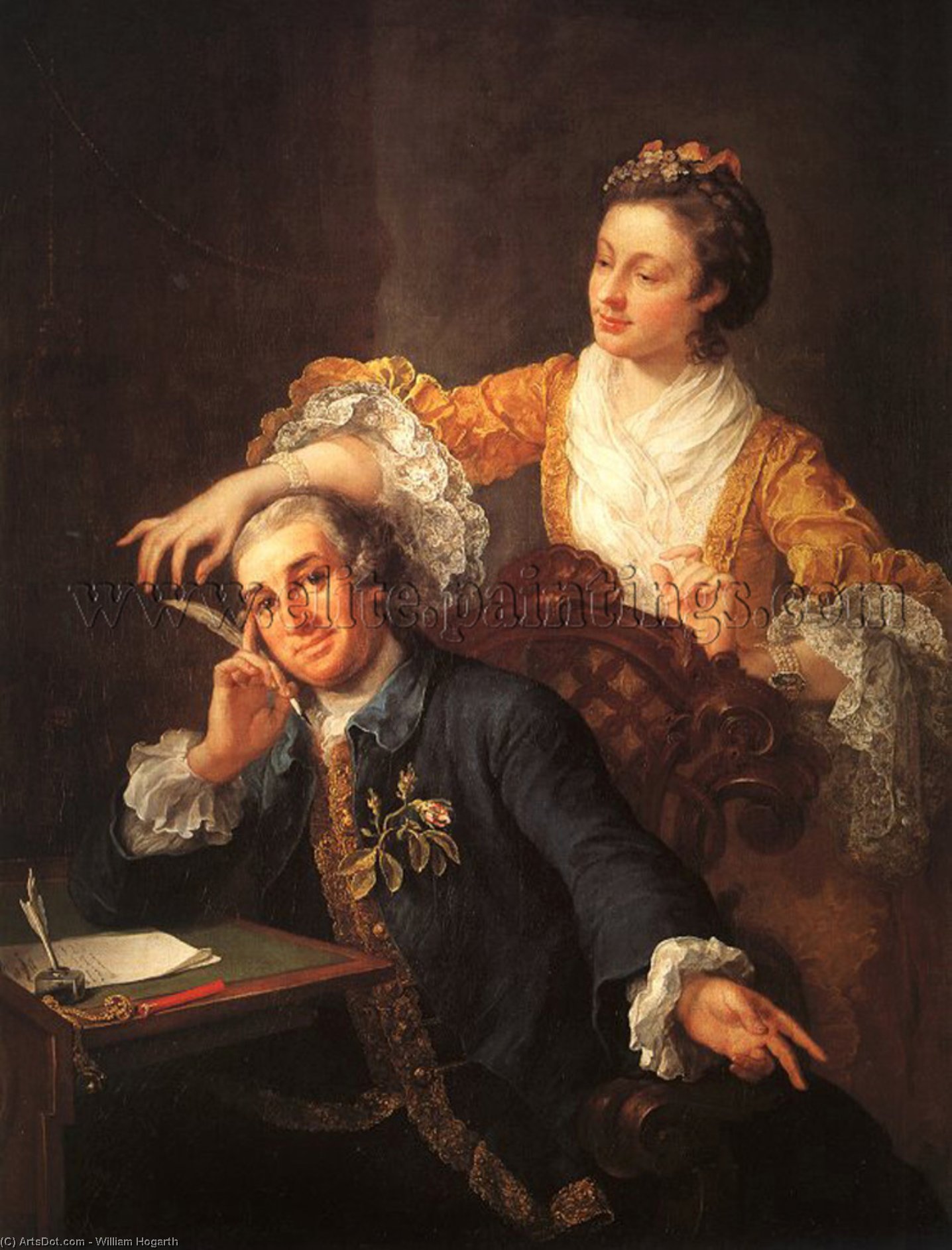 Wikioo.org - สารานุกรมวิจิตรศิลป์ - จิตรกรรม William Hogarth - David Garrick with His Wife Eva-Maria Veigel La Violette