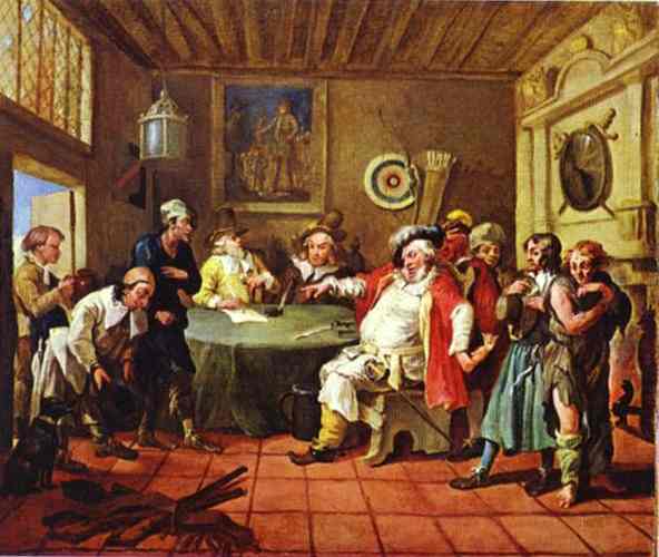 WikiOO.org - Encyclopedia of Fine Arts - Lukisan, Artwork William Hogarth - Falstaff Examining His Recruits