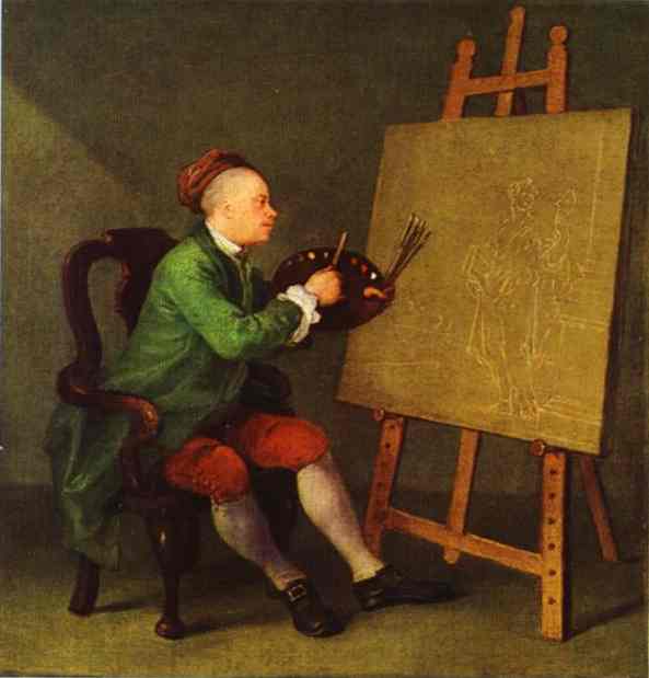 Wikoo.org - موسوعة الفنون الجميلة - اللوحة، العمل الفني William Hogarth - Hogarth Painting the Comic Muse