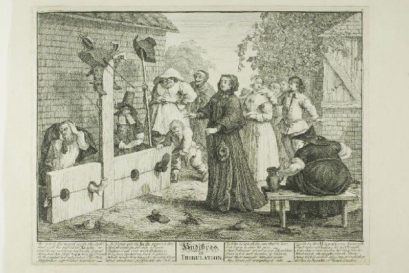 Wikioo.org - The Encyclopedia of Fine Arts - Painting, Artwork by William Hogarth - Hudibras in Tribulation, plate six from Hudibras