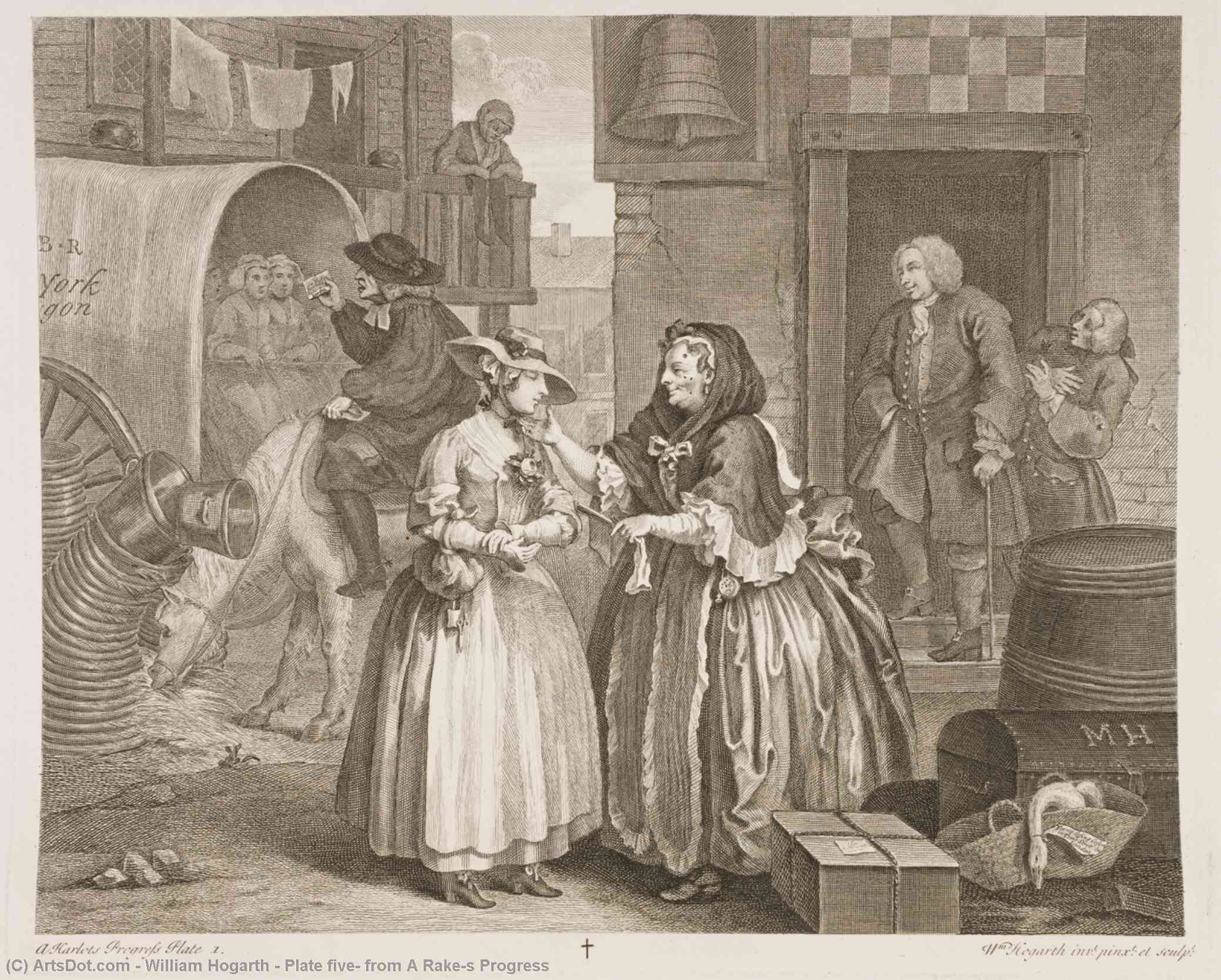 Wikioo.org - The Encyclopedia of Fine Arts - Painting, Artwork by William Hogarth - Plate five, from A Rake's Progress