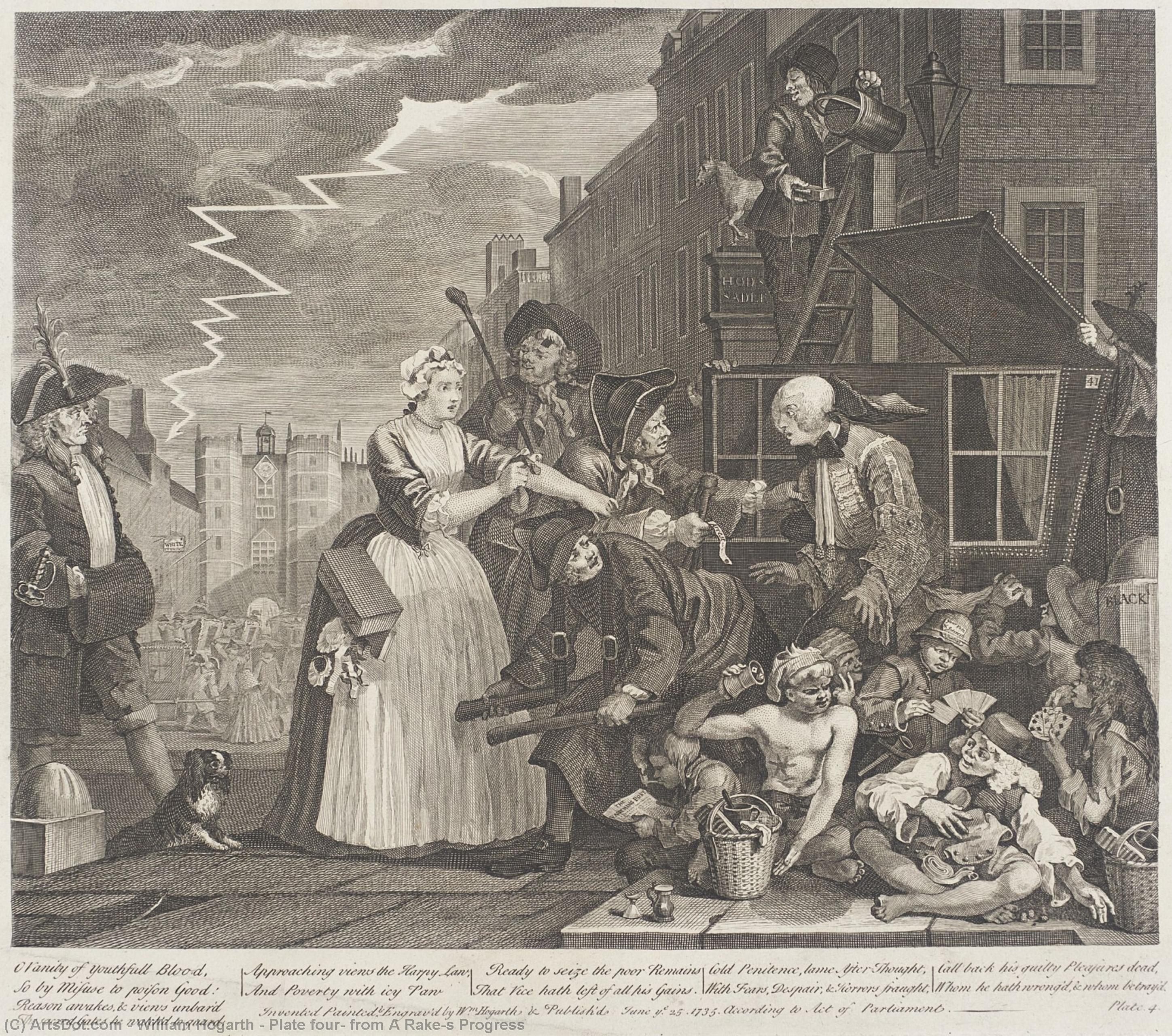 Wikioo.org - The Encyclopedia of Fine Arts - Painting, Artwork by William Hogarth - Plate four, from A Rake's Progress
