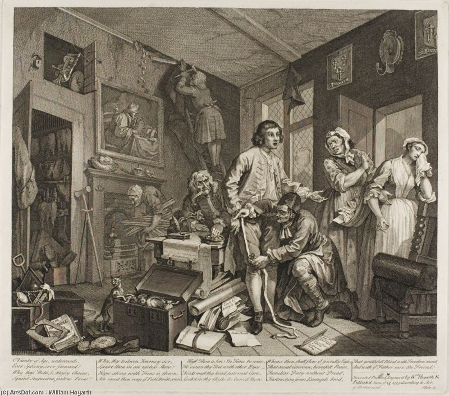 WikiOO.org - Encyclopedia of Fine Arts - Malba, Artwork William Hogarth - Plate one, from A Rake's Progress